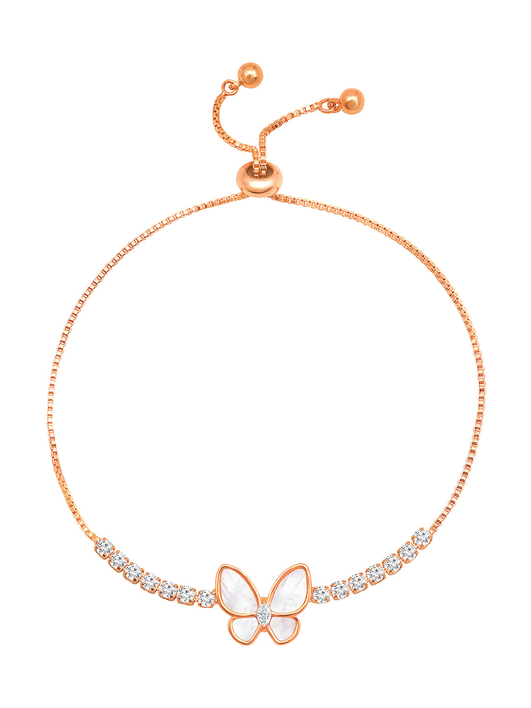 Butterfly Dreams Rose Gold Plated Mother of Pearl Adjustable CZ Bracelet