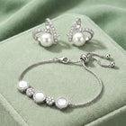 Luxury Pearl CZ Bracelet with Stud Earrings Combo