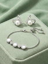 Luxury Pearl CZ Bracelet with Stud Earrings Combo