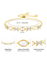 Gilded Gleam Gold Plated Mother of Pearl CZ Adjustable Bracelet