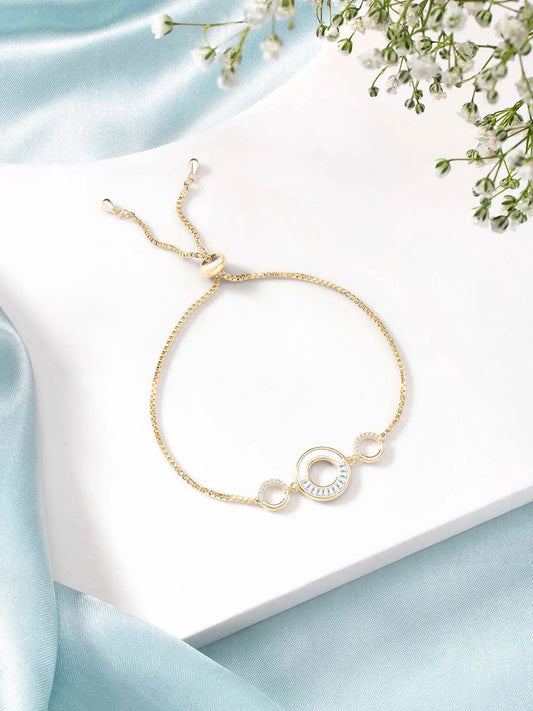 Gold CZ Circles Motif Adjustable Bracelet