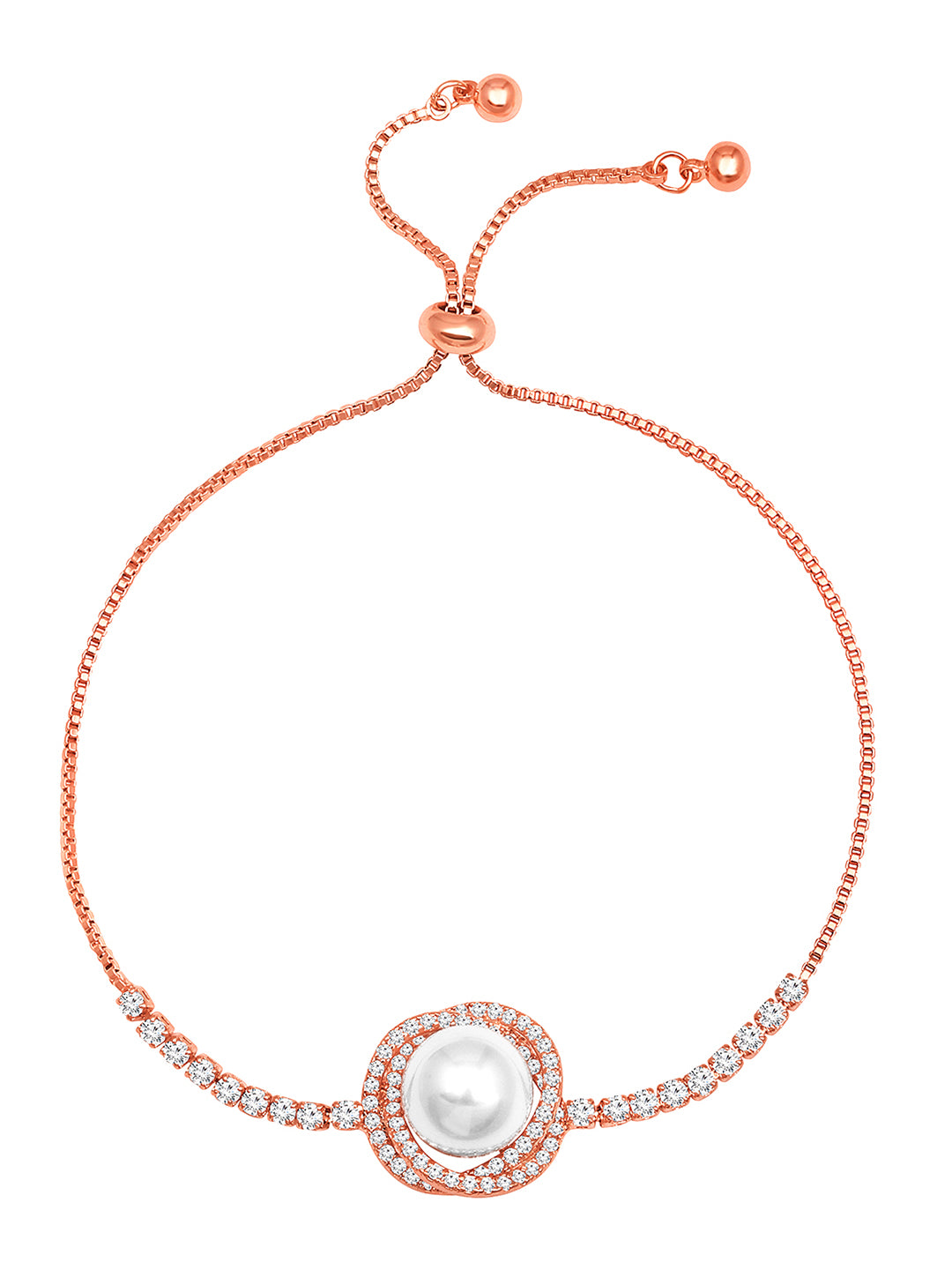 Chic Pearls Rose Gold Adjustable CZ Bracelet