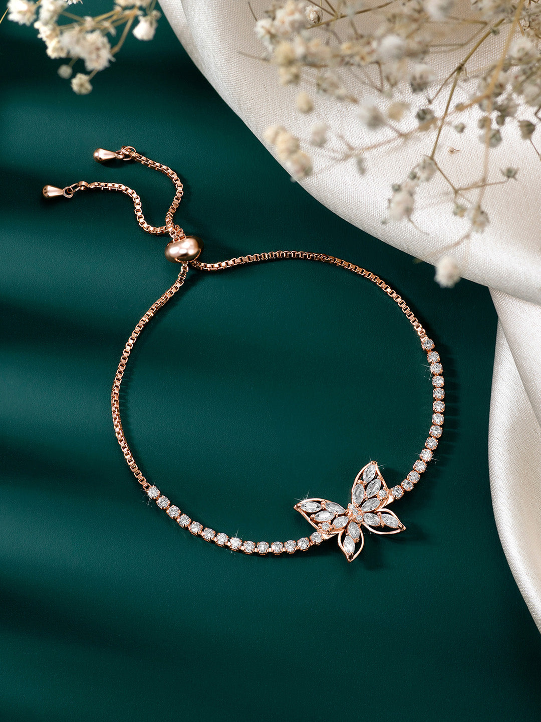 Charming Wings CZ Adornment Rose Gold Adjustable Bracelet