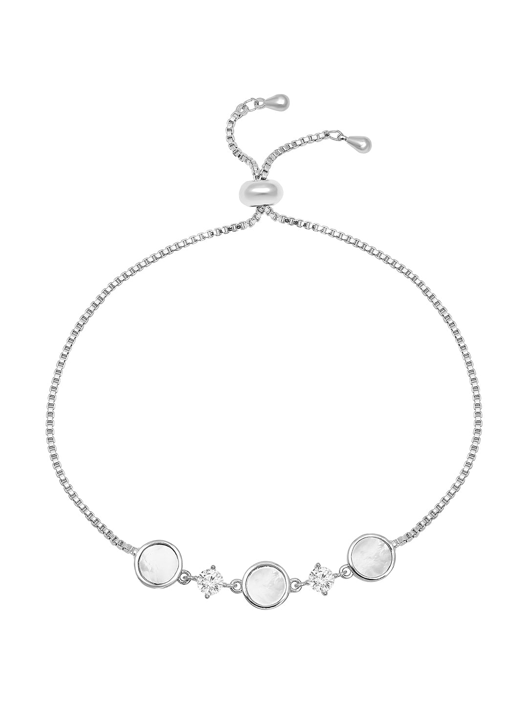 Mother of Pearl Drops CZ Silver Plated Adjustable Bracelet