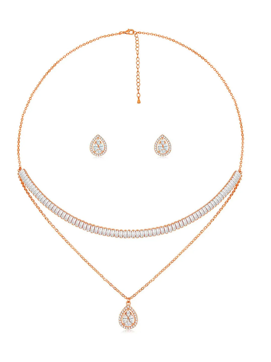 Shimmering CZ Necklace Set - Rose Gold