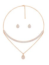 Shimmering CZ Necklace Set - Rose Gold