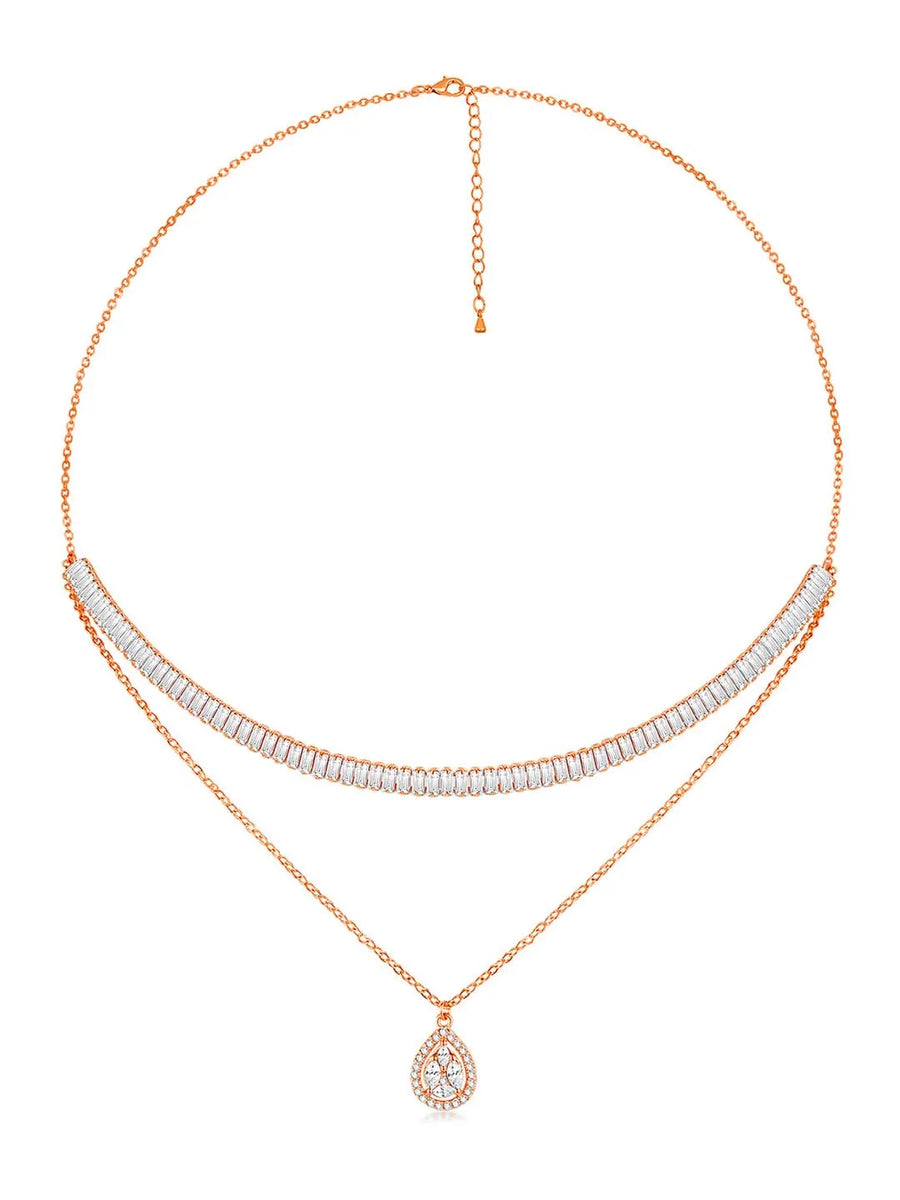 Shimmering CZ Necklace Set - Rose Gold