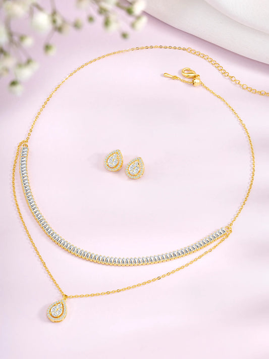 Shimmering CZ Necklace Set - Gold