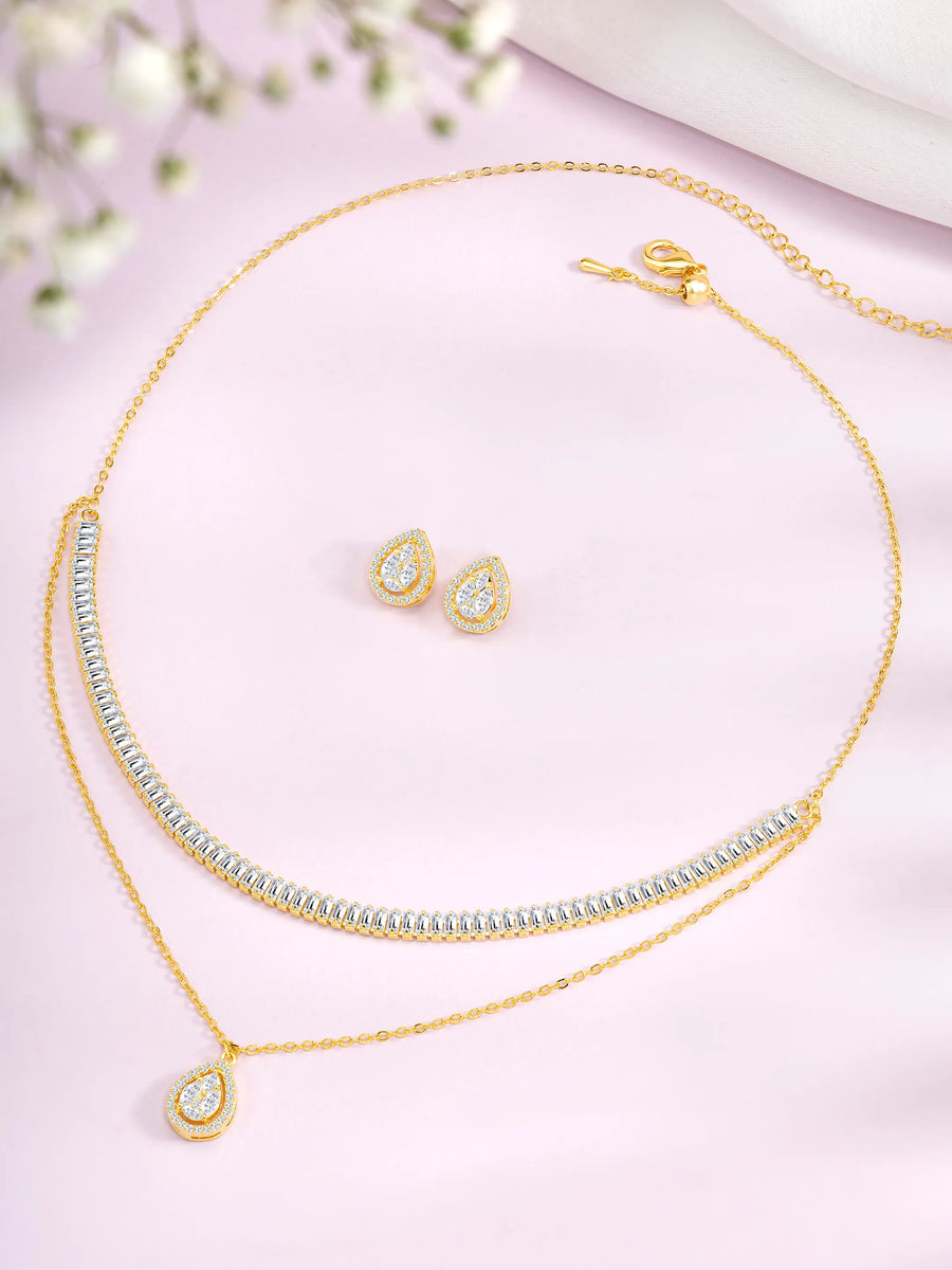 Shimmering CZ Necklace Set - Gold