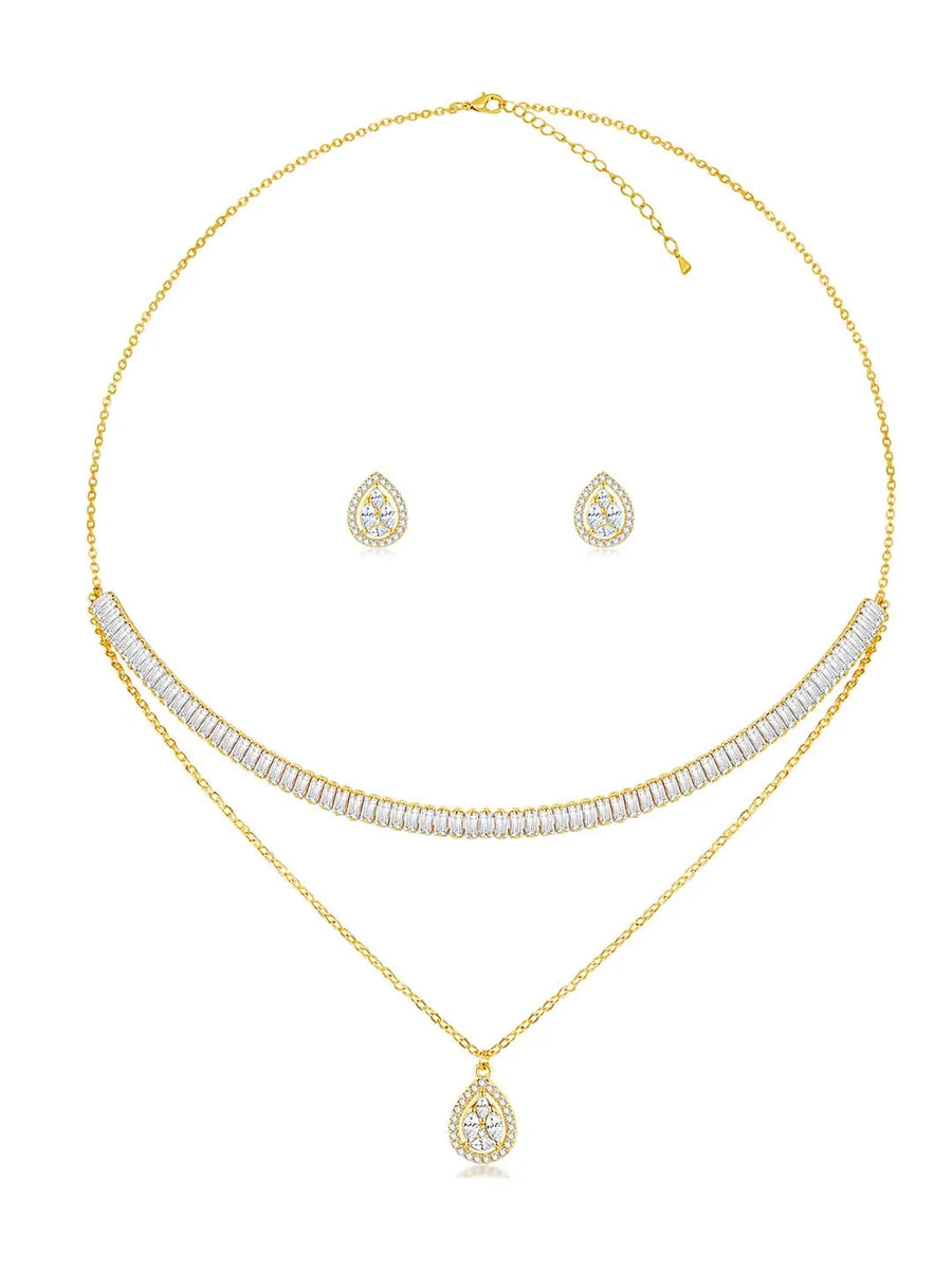 Shimmering CZ Necklace Set - Gold
