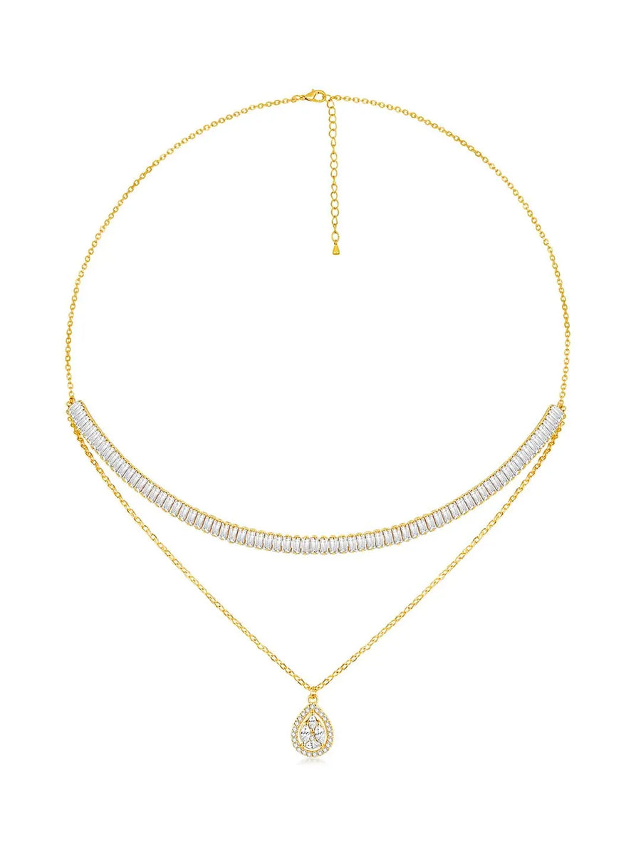 Shimmering CZ Necklace Set - Gold