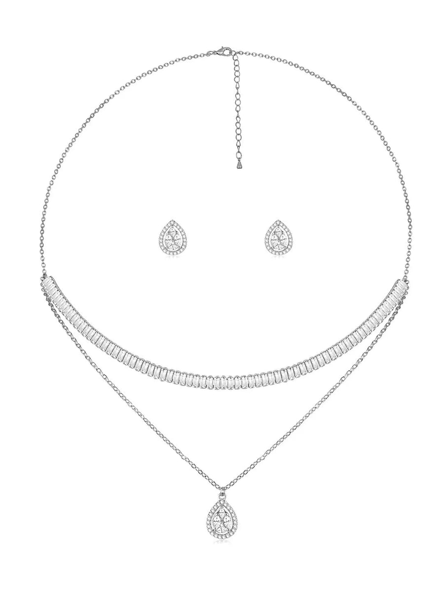 Shimmering CZ Necklace Set - Silver