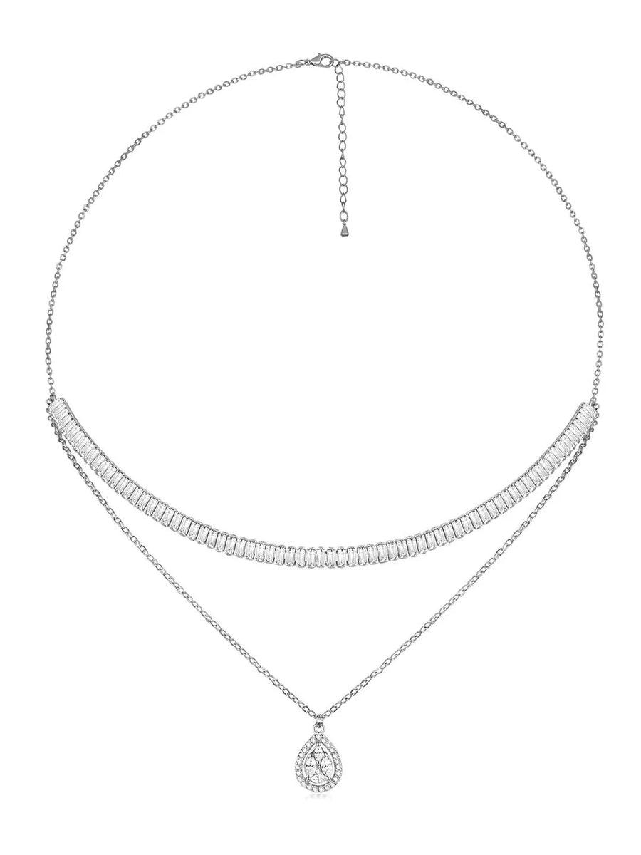 Shimmering CZ Necklace Set - Silver