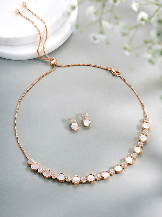 Classic Shine CZ Stones Necklace Set - Rose Gold