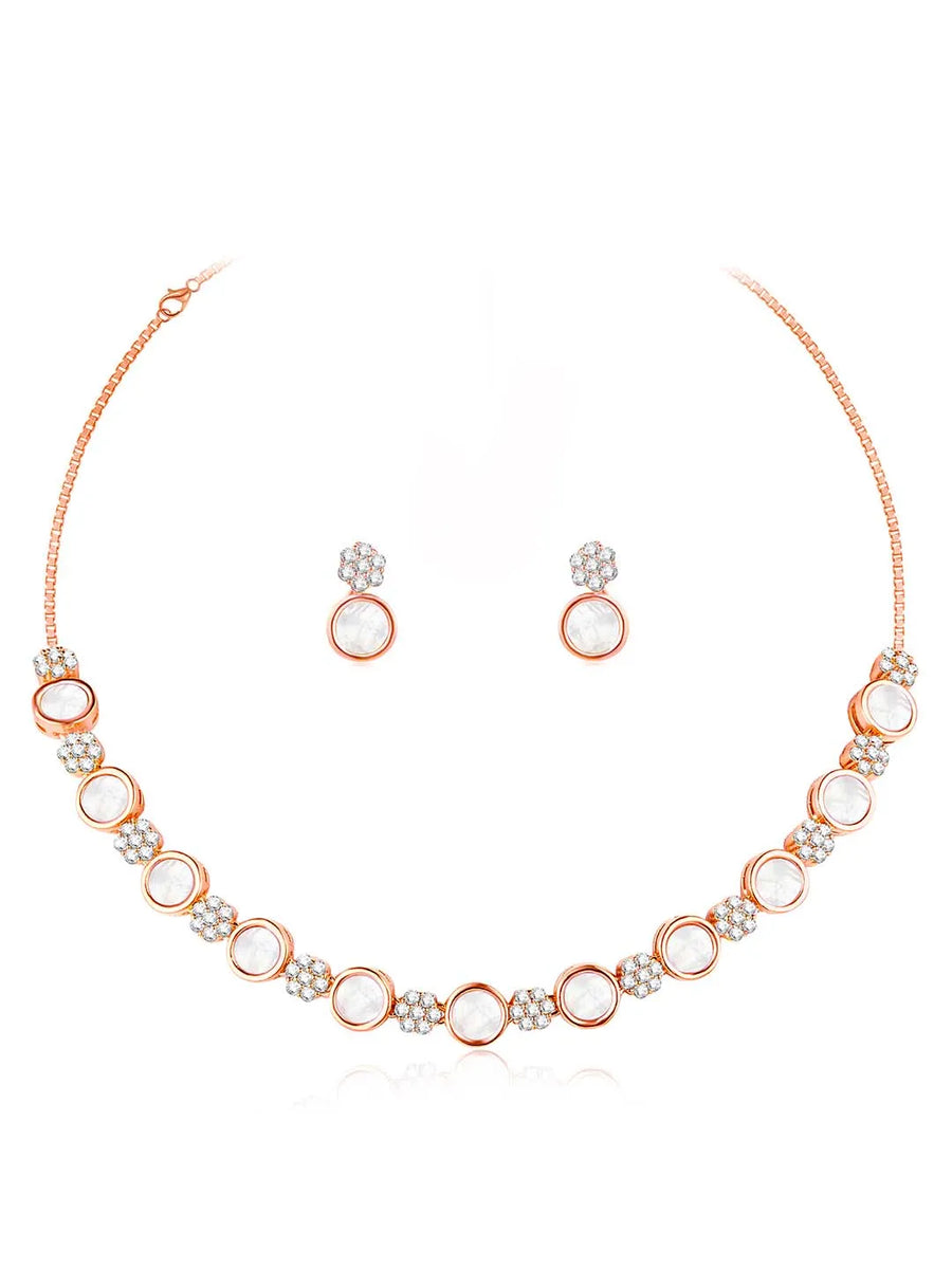 Classic Shine CZ Stones Necklace Set - Rose Gold