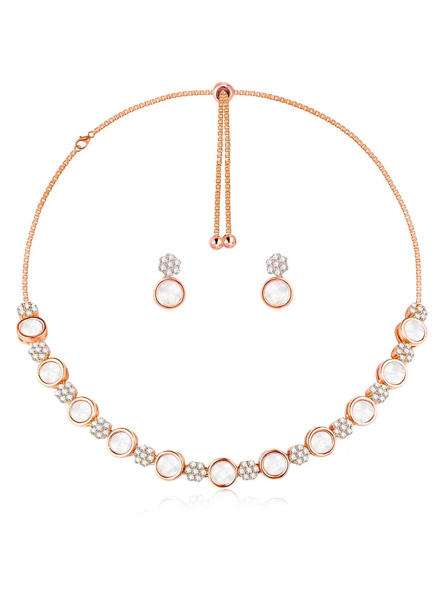 Classic Shine CZ Stones Necklace Set - Rose Gold