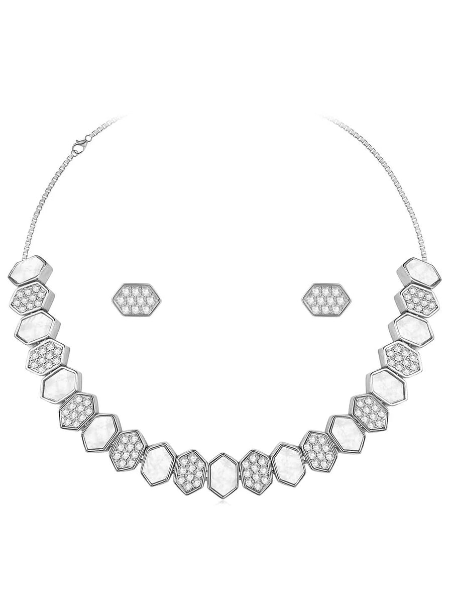 Brilliant Charm CZ Necklace Set - Silver