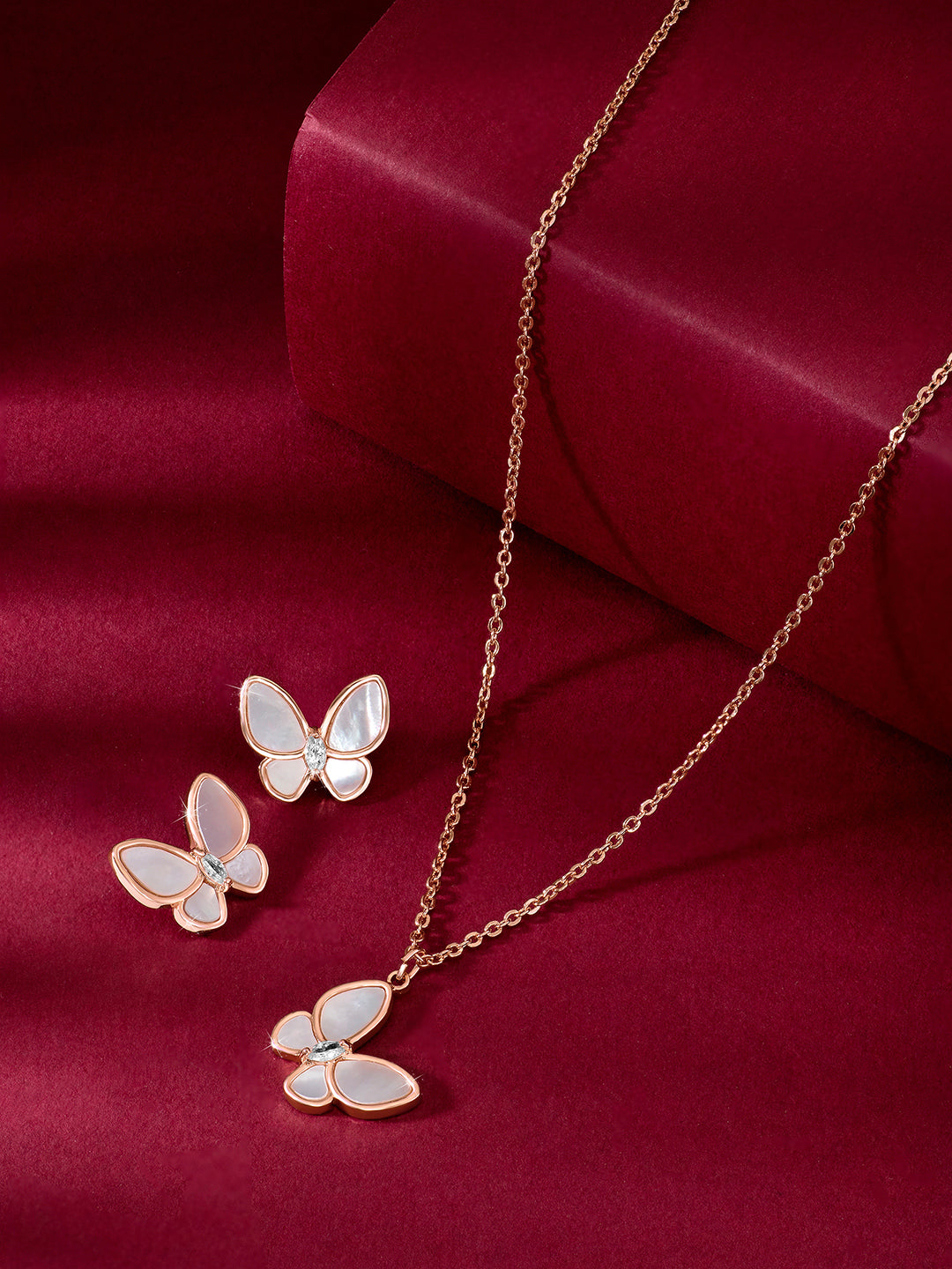 Graceful Wings Rose Gold Butterfly Mother of Pearl Pendant Set