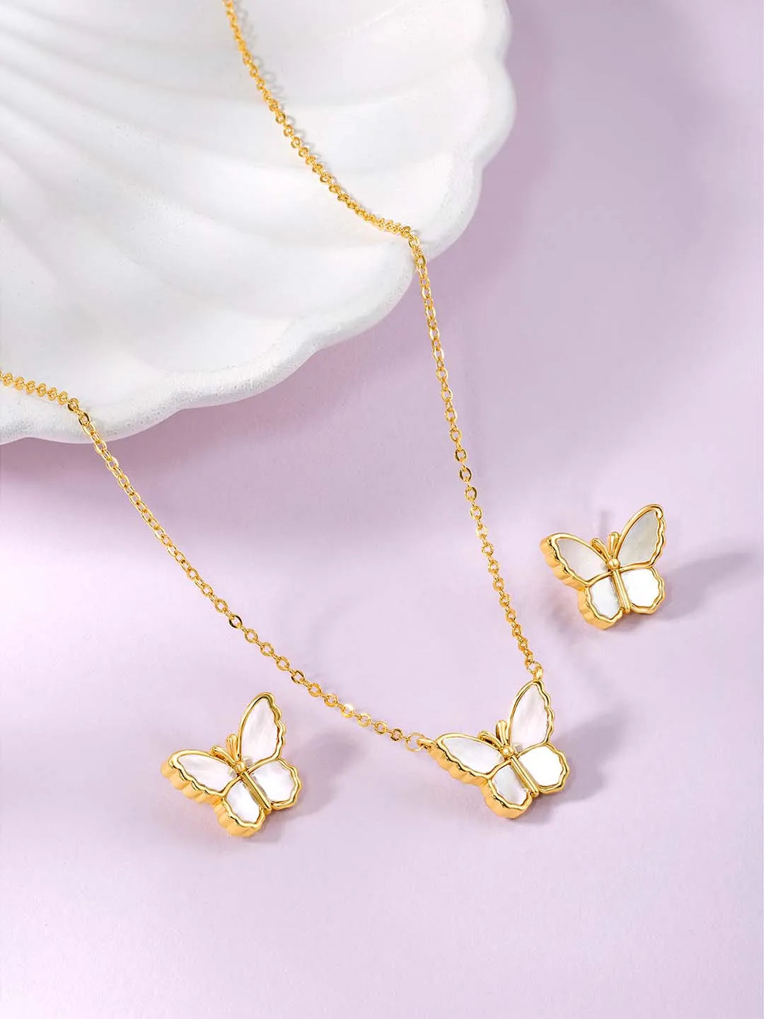  Peora CZ Butterfly Pendant Set - Delicate Sparkling Jewellery