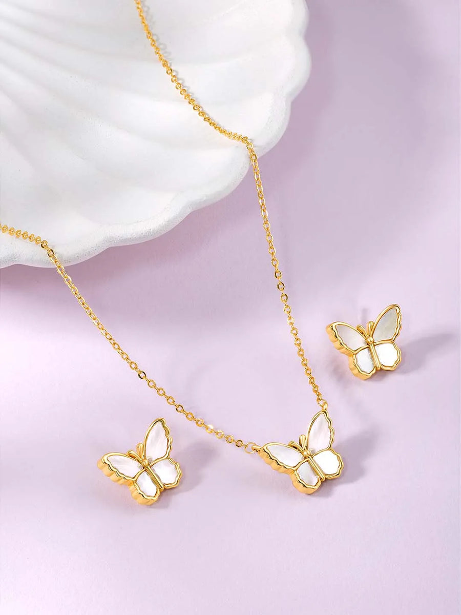  Peora CZ Butterfly Pendant Set - Delicate Sparkling Jewellery
