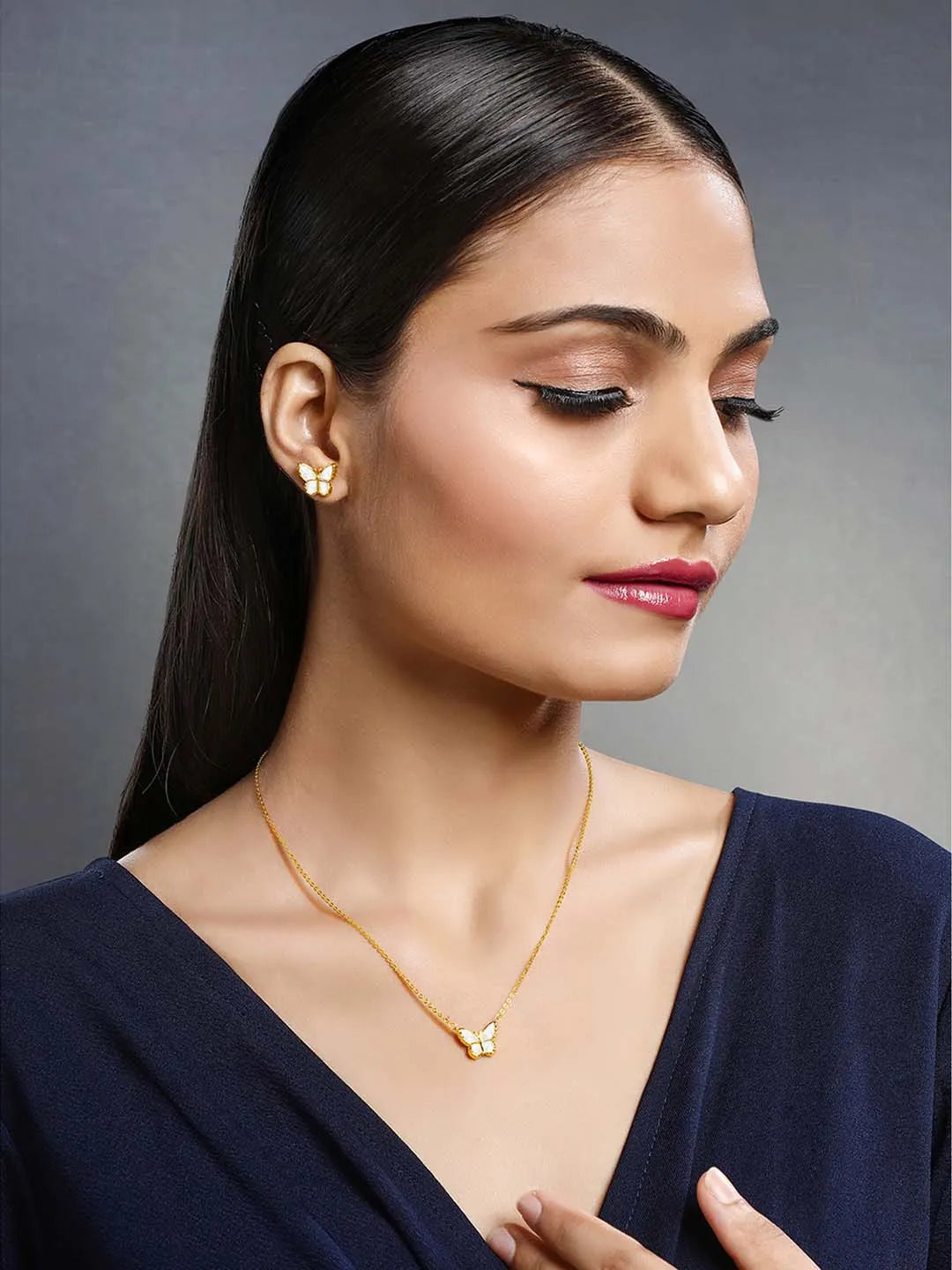  Peora CZ Butterfly Pendant Set - Delicate Sparkling Jewellery