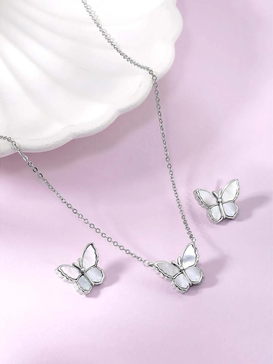  Peora CZ Butterfly Pendant Set - Delicate Sparkling Jewellery