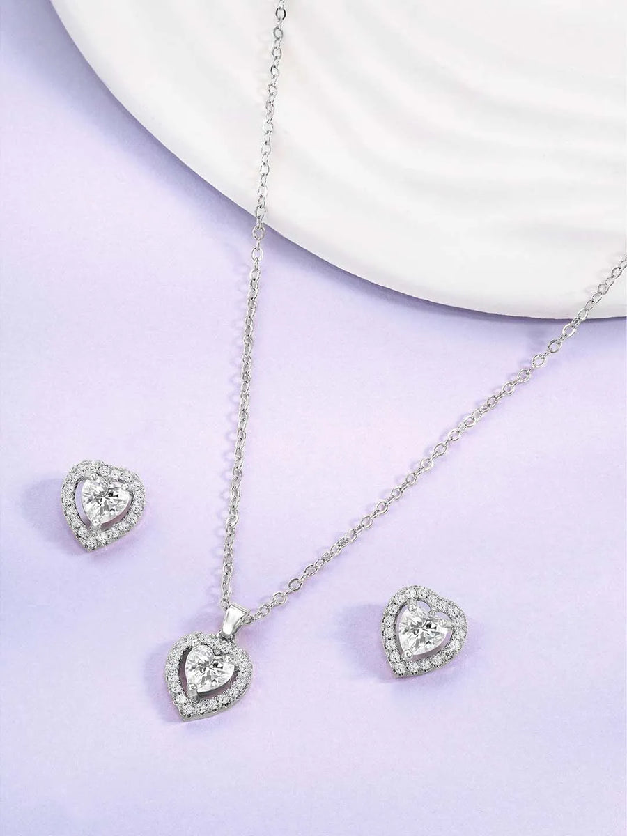  Peora's Glittering Sparkle CZ Necklace Set - Brilliant CZ Jewellery