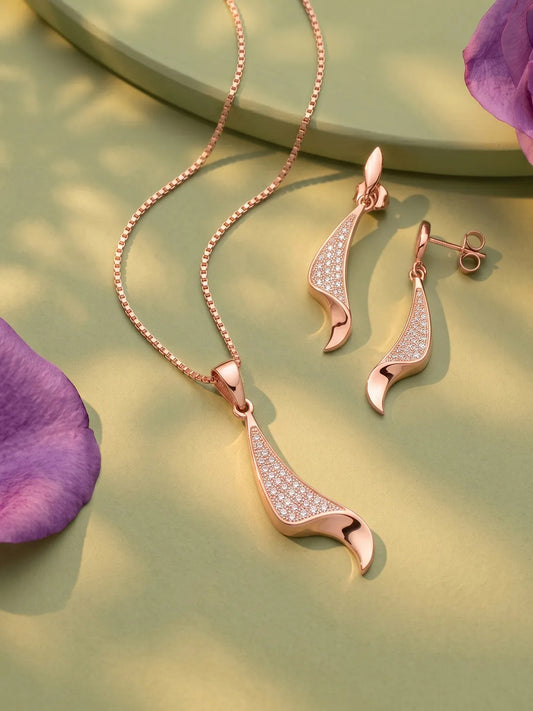 Regal Swoop Pendant Set Rose Gold Plated