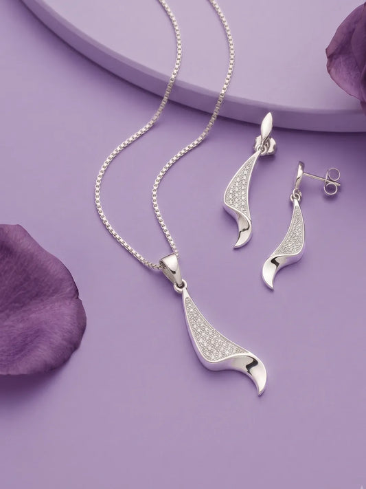 Regal Swoop Pendant Set Rhodium Plated