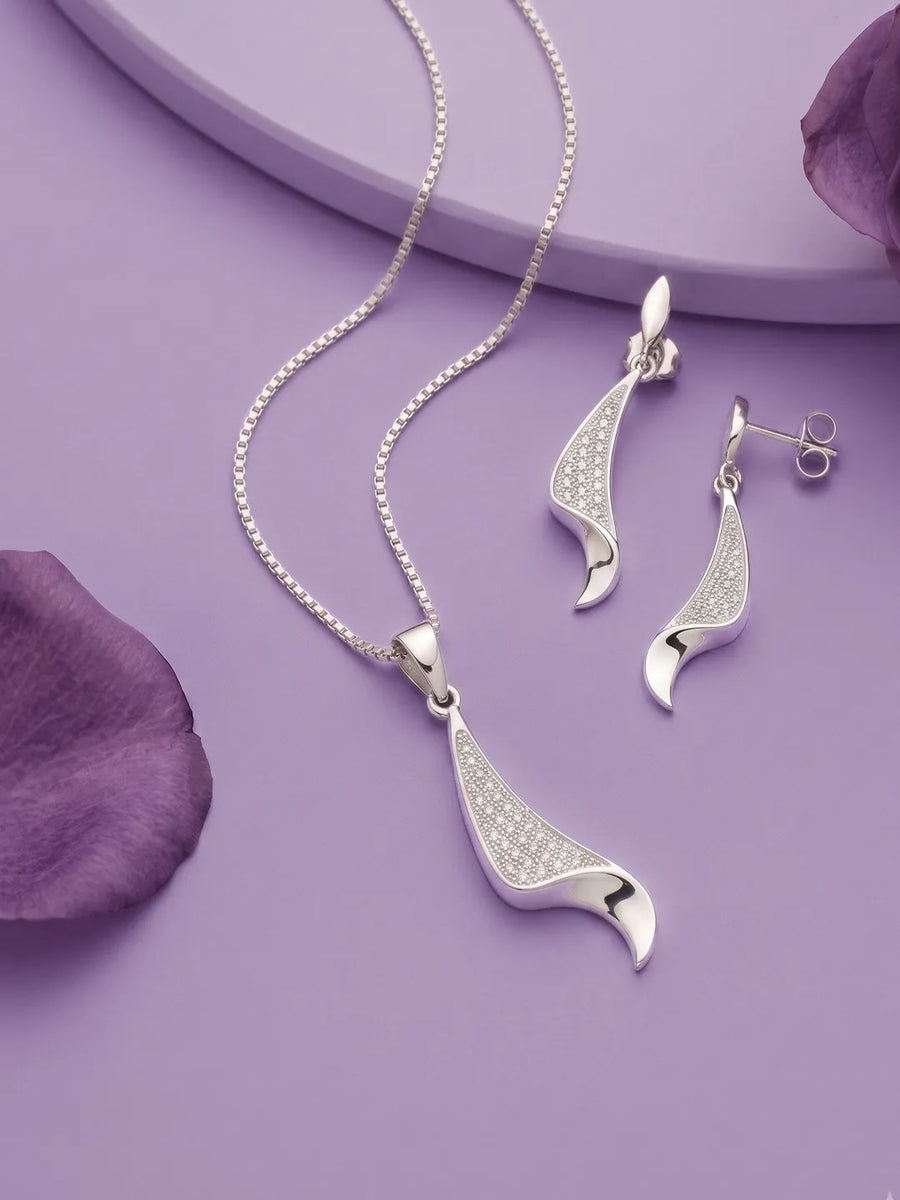 Regal Swoop Pendant Set Rhodium Plated