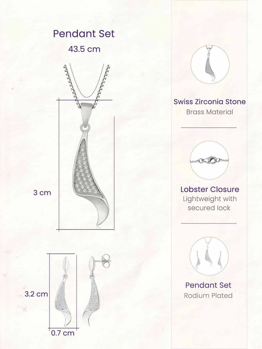 Regal Swoop Pendant Set Rhodium Plated