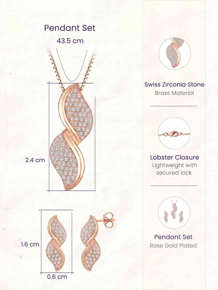 Glamour Leaf Pendant Set Rose Gold Plated