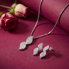 Glamour Leaf Pendant Set Rhodium Plated