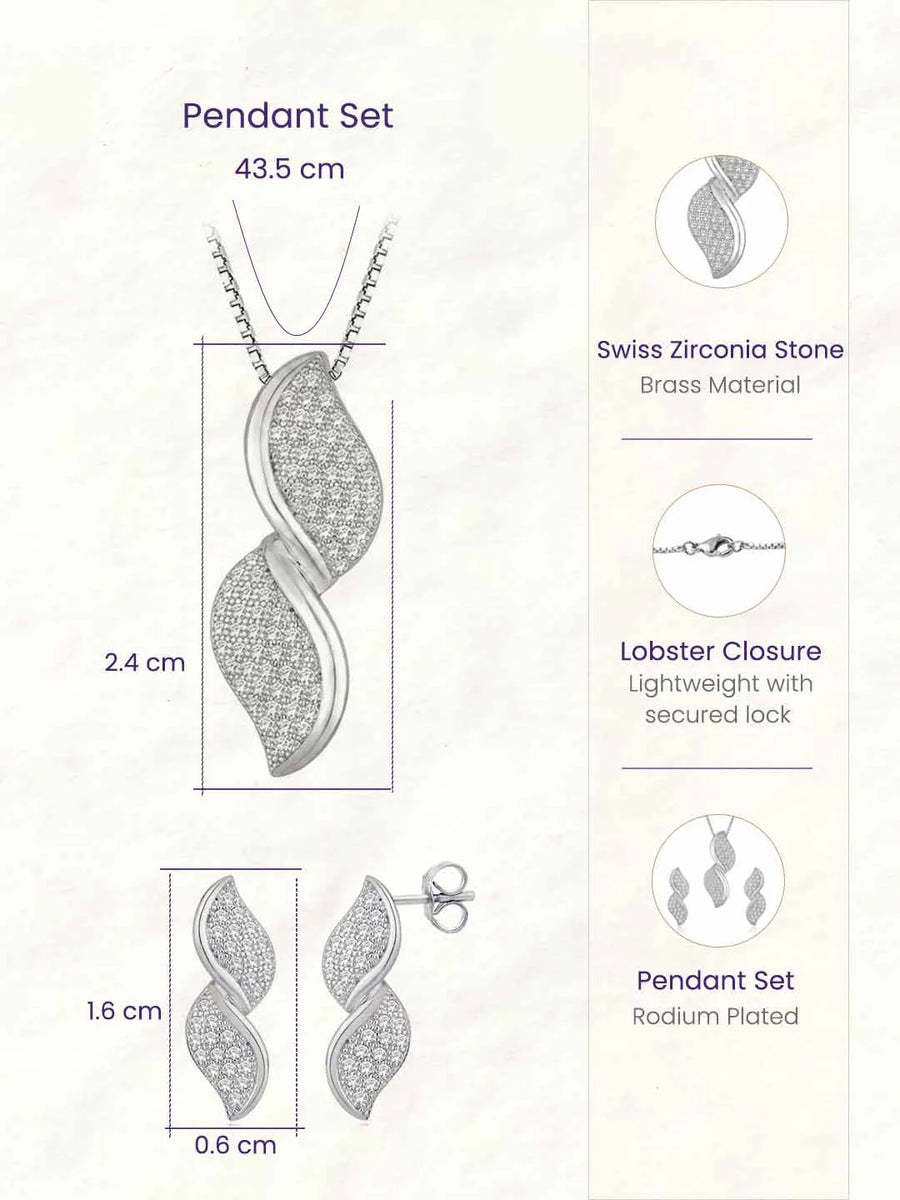Glamour Leaf Pendant Set Rhodium Plated