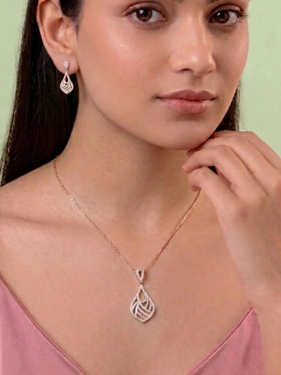 Signature Teardrop Pendant Set Rose Gold Plated