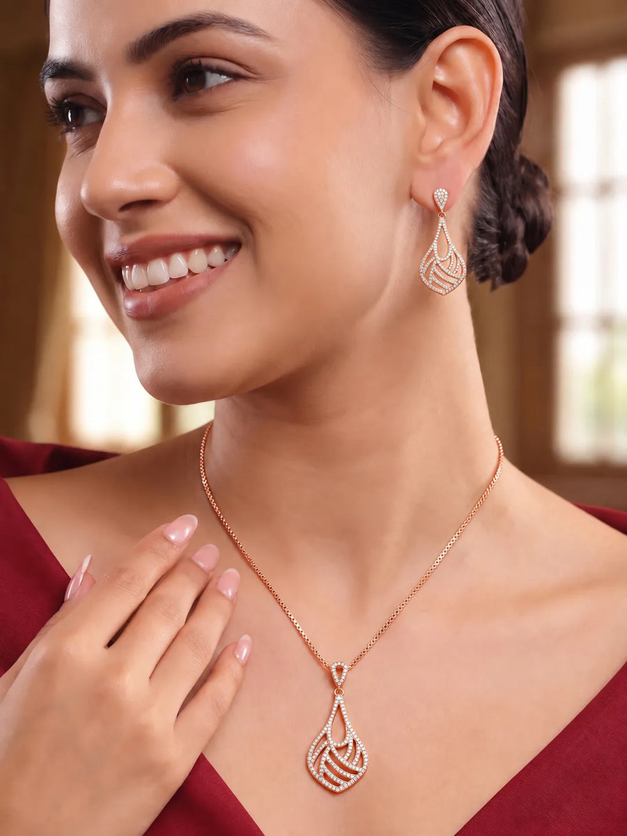 Signature Teardrop Pendant Set Rose Gold Plated