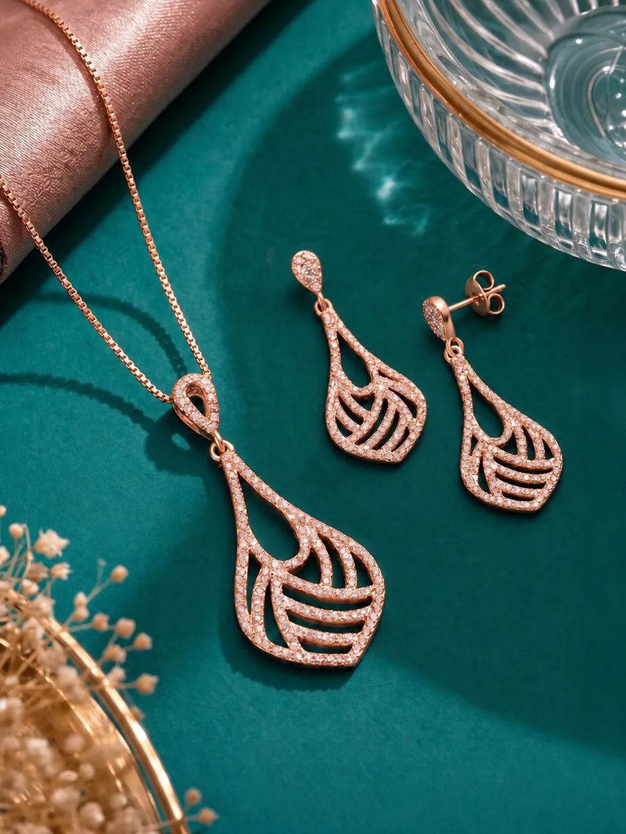 Signature Teardrop Pendant Set Rose Gold Plated