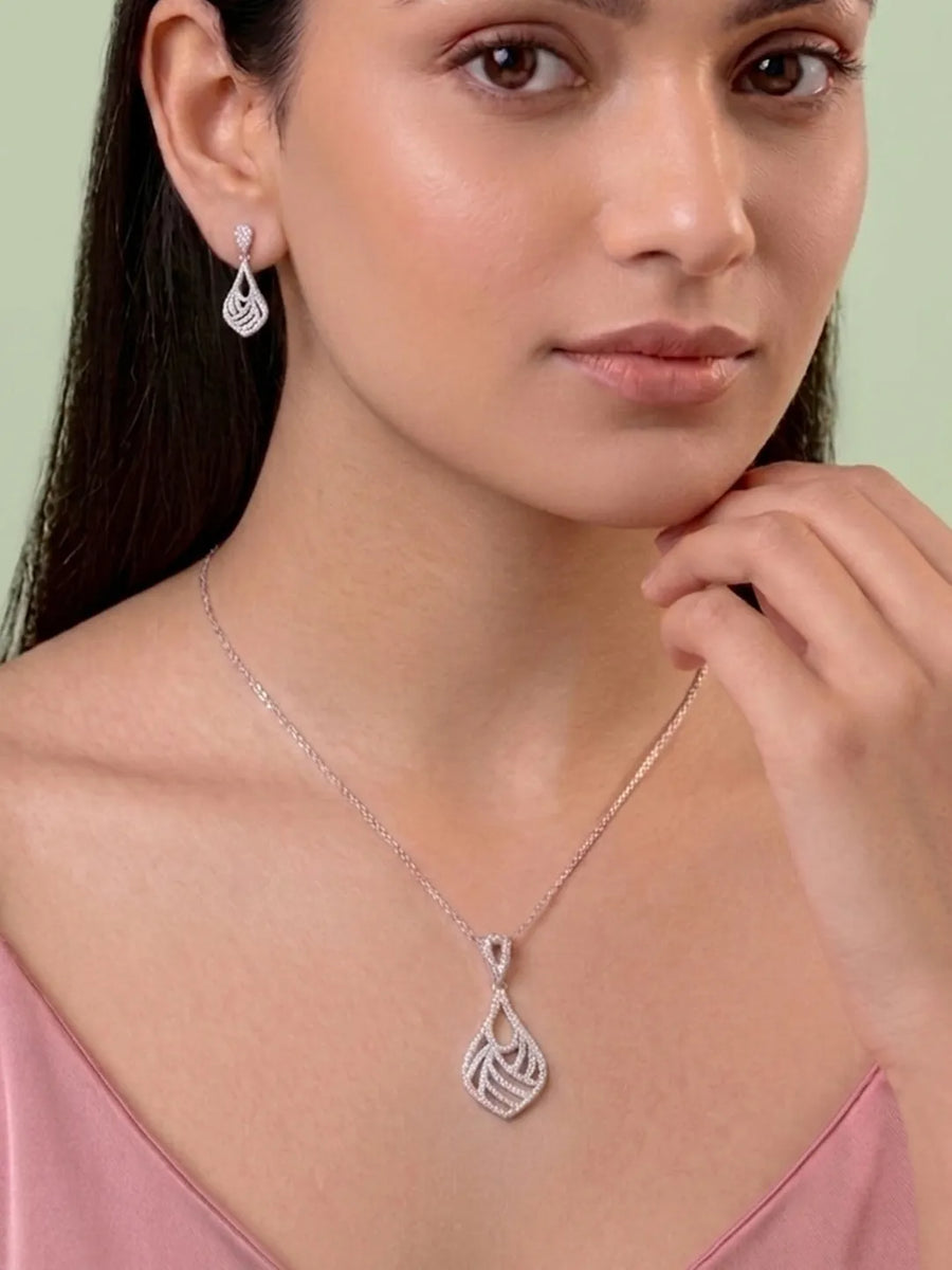 Signature Teardrop Pendant Set Rhodium Plated