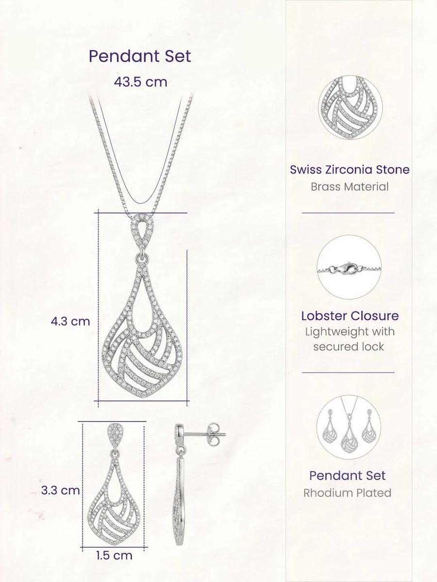 Signature Teardrop Pendant Set Rhodium Plated