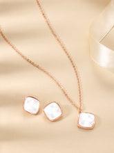 Petite Square Petals Rose Gold Mother of Pearl Pendant Set