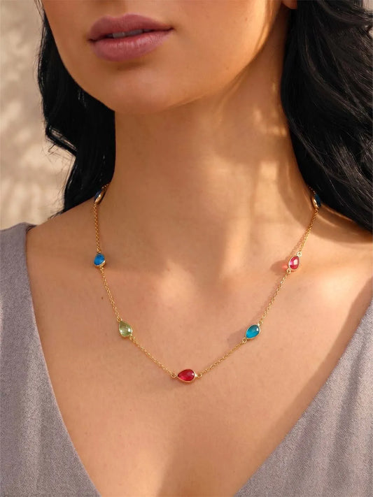 Peora Teardrop Boho Multi Crystal Necklace