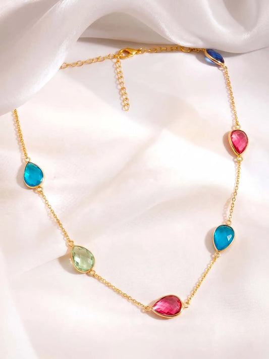 Peora Teardrop Boho Multi Crystal Necklace
