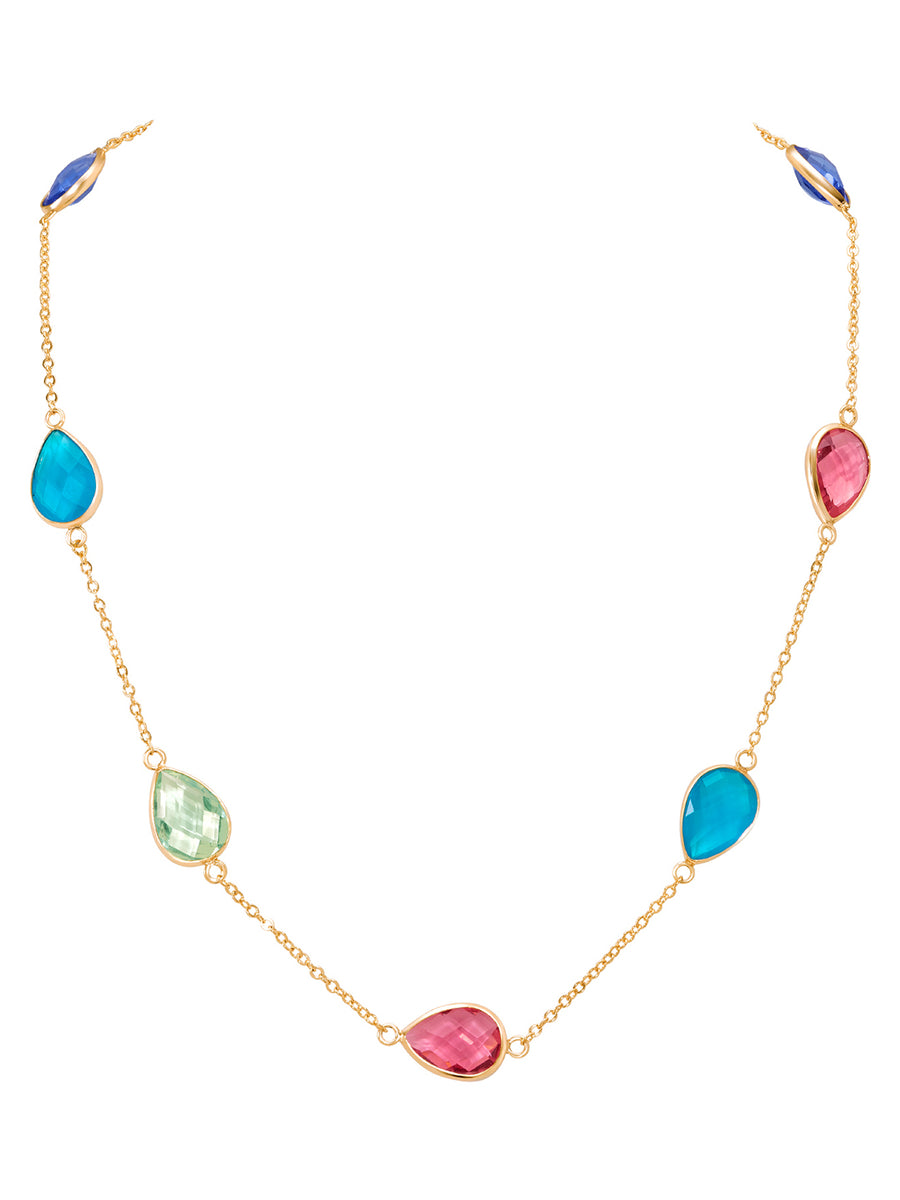 Peora Teardrop Boho Multi Crystal Necklace