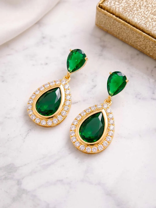 Peora Teardrop Green Bliss Drop Earrings