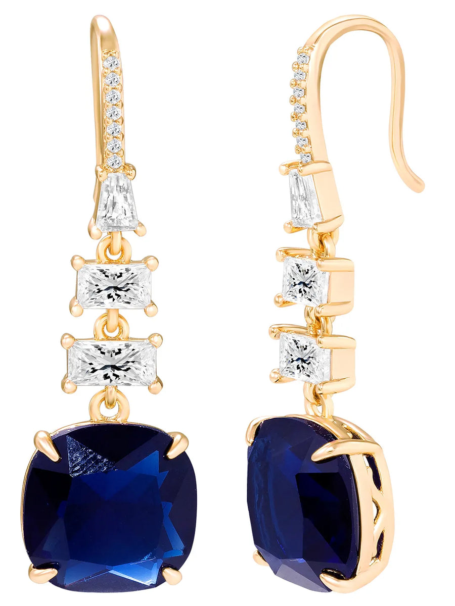 Peora Euphoria Dangle Blue Square Gold Earrings