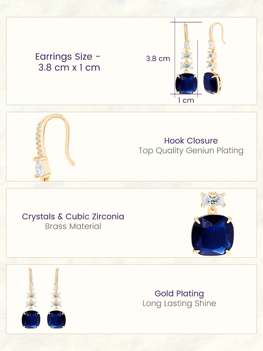 Peora Euphoria Dangle Blue Square Gold Earrings