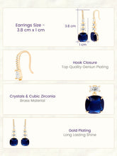 Peora Euphoria Dangle Blue Square Gold Earrings