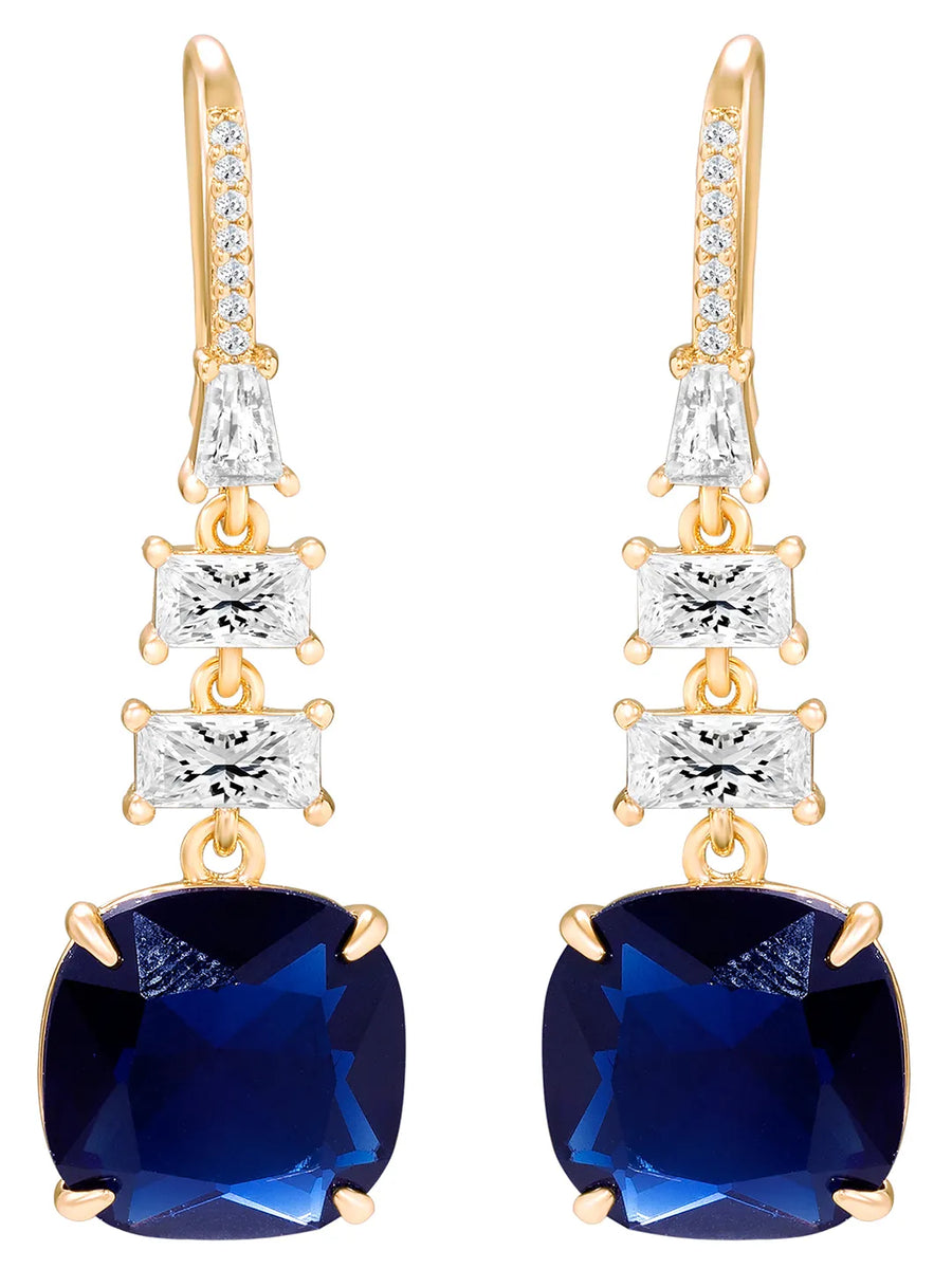 Peora Euphoria Dangle Blue Square Gold Earrings