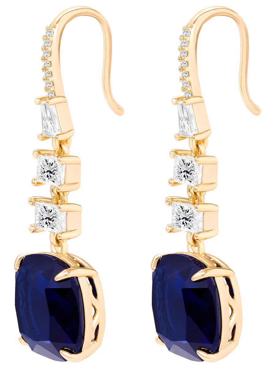 Peora Euphoria Dangle Blue Square Gold Earrings