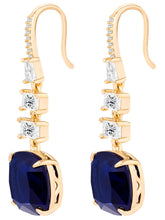Peora Euphoria Dangle Blue Square Gold Earrings